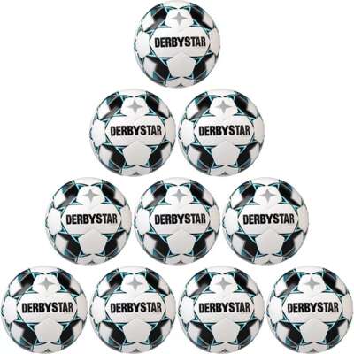 Derbystar Voetbal Brillant DB wit blauw zwart 1147 10 stuks met gratis ballenzak en pomp