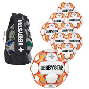 Derbystar Voetbal Stratos V23 S-Light Wit blauw oranje 1044 10 stuks met gratis ballenzak en pomp