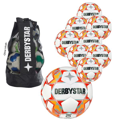 Derbystar Voetbal Stratos V23 S-Light Wit blauw oranje 1044 10 stuks met gratis ballenzak en pomp