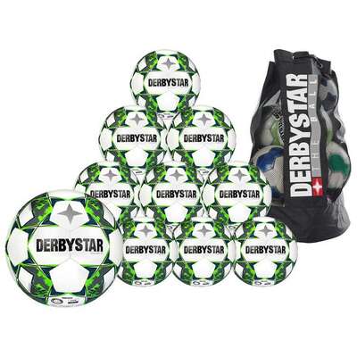 Derbystar Voetbal Brillant Light DB wit groen blauw 1033 10 stuks met gratis ballenzak en pomp