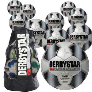 Derbystar Voetbal Apus Pro TT wit/blauw 10 stuks met gratis ballenzak en pomp