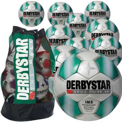 Derbystar Voetbal Apus X-Tra TT wit / zwart 10 stuks met gratis ballenzak en pomp
