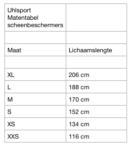 Uhlsport scheenbeschermer Flex plate 1006782 maattabel