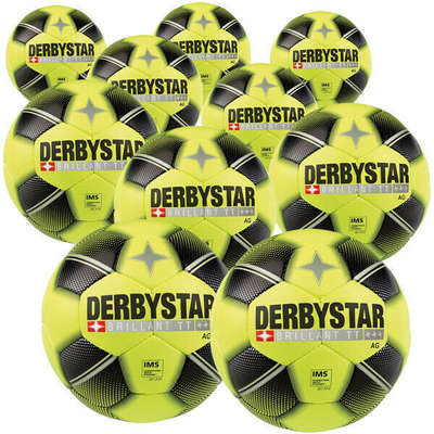 Derbystar Voetbal Brillant TT AG geel 10 stuks met gratis ballenzak en pomp