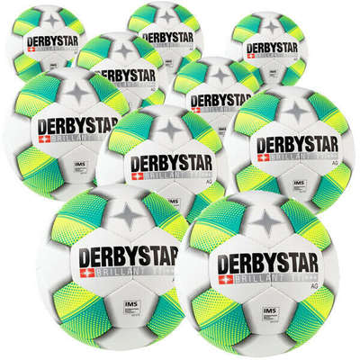 DerbyStar Voetbal Brillant TT AG Wit geel blauw 1276 10 stuks met gratis ballenzak en pomp
