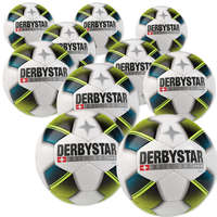Derbystar Voetbal Brillant Light wit blauw geel 1122 10 stuks met gratis ballenzak en pomp