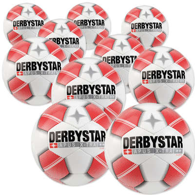 Derbystar Voetbal Apus X-tra S-Light wit/rood 10 stuks met gratis ballenzak en pomp