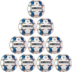 Derbystar Voetbal Stratos V20 S-Light Wit blauw oranje 1038 10 stuks met gratis ballenzak en pomp
