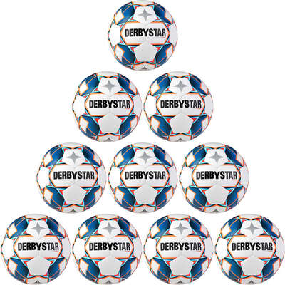 Derbystar Voetbal Stratos V20 S-Light Wit blauw oranje 1038 10 stuks met gratis ballenzak en pomp