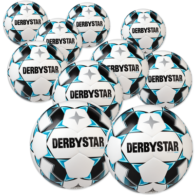 Derbystar Voetbal Brillant Light DB wit blauw zwart 1026 10 stuks met gratis ballenzak en pomp