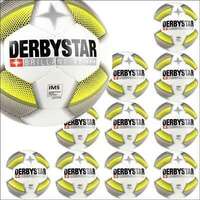 Derbystar Voetbal Brillant TT DB wit grijs geel 1018 10 stuks met gratis ballenzak en pomp