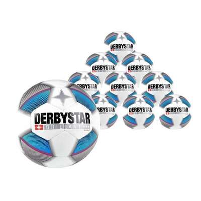 Derbystar Voetbal Brillant S-Light Dual Bounded Wit zilver blauw 1025 10 stuks met gratis ballenzak en pomp