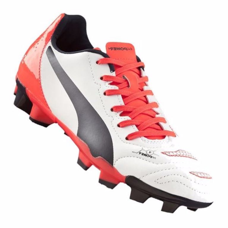 Puma voetbalschoenen EvoPower 4.2 FG Jr wit-oranje mt 37.5